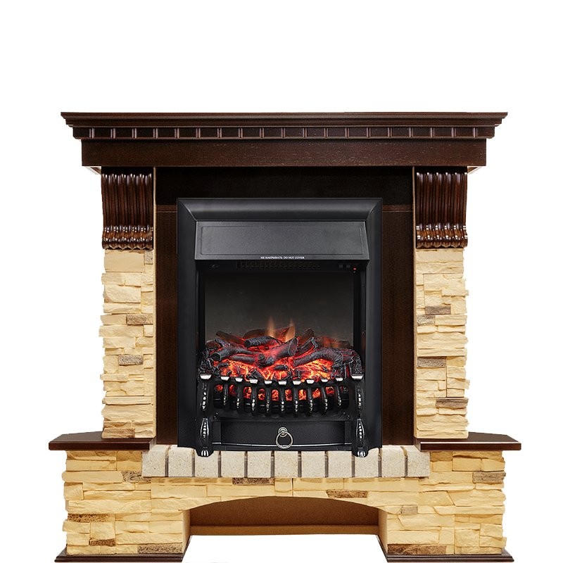 Каминокомплект Royal Flame Pierre Luxe угловой - Темный дуб / Сланец с очагом Fobos FX Black