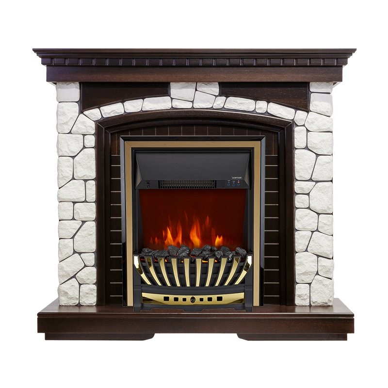 Каминокомплект Royal Flame Glasgow - Темный дуб / Белый с очагом Aspen Gold