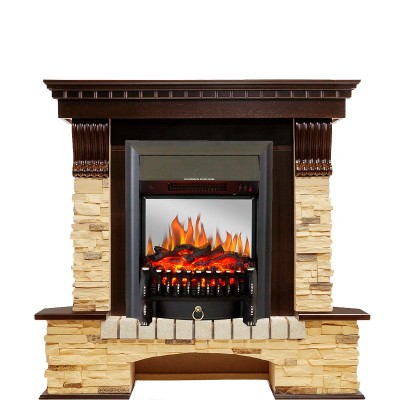 Каминокомплект Royal Flame Pierre Luxe угловой - Темный дуб / Сланец с очагом Fobos FX M Black