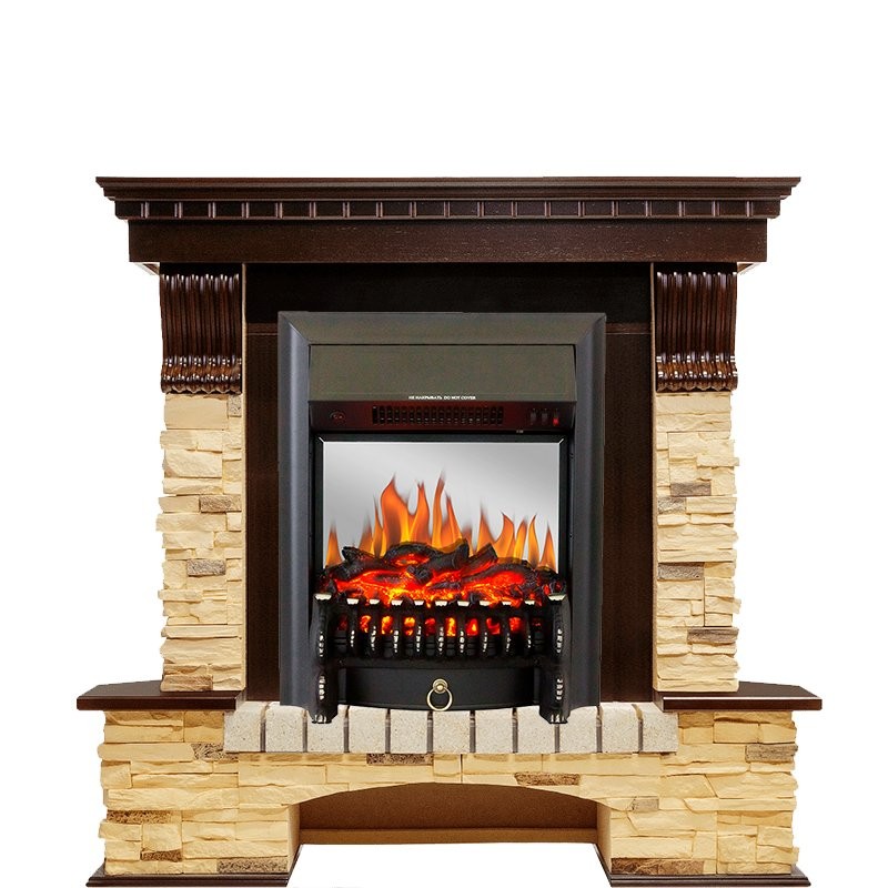 Каминокомплект Royal Flame Pierre Luxe угловой - Темный дуб / Сланец с очагом Fobos FX M Black