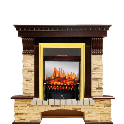 Каминокомплект Royal Flame Pierre Luxe угловой - Темный дуб / Сланец с очагом Fobos FX M Brass