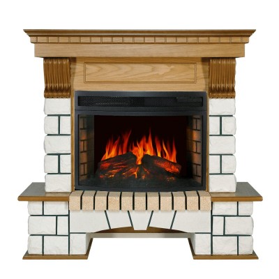 Каминокомплект Royal Flame Pierre Luxe - Белый / Дуб с очагом Dioramic 25 LED FX
