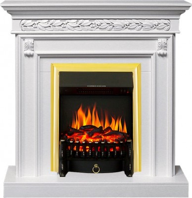 Каминокомплект Royal Flame Valletta - Белый (Ширина 1040 мм) с очагом Fobos FX Brass