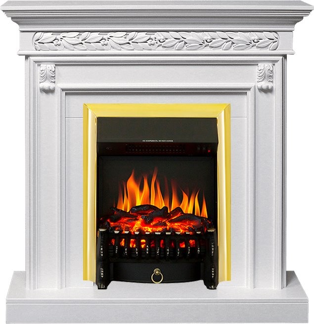 Каминокомплект Royal Flame Valletta - Белый (Ширина 1040 мм) с очагом Fobos FX Brass