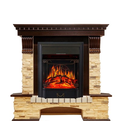 Каминокомплект Royal Flame Pierre Luxe угловой - Темный дуб / Сланец с очагом Majestic FX Black