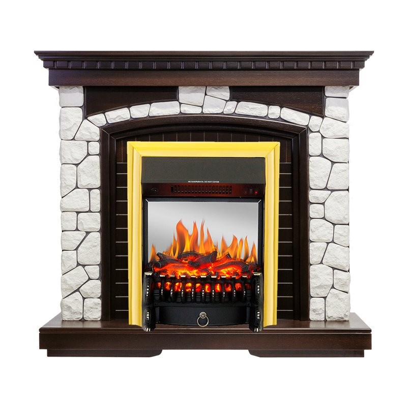 Каминокомплект Royal Flame Glasgow - Темный дуб / Белый с очагом Fobos FX M Brass