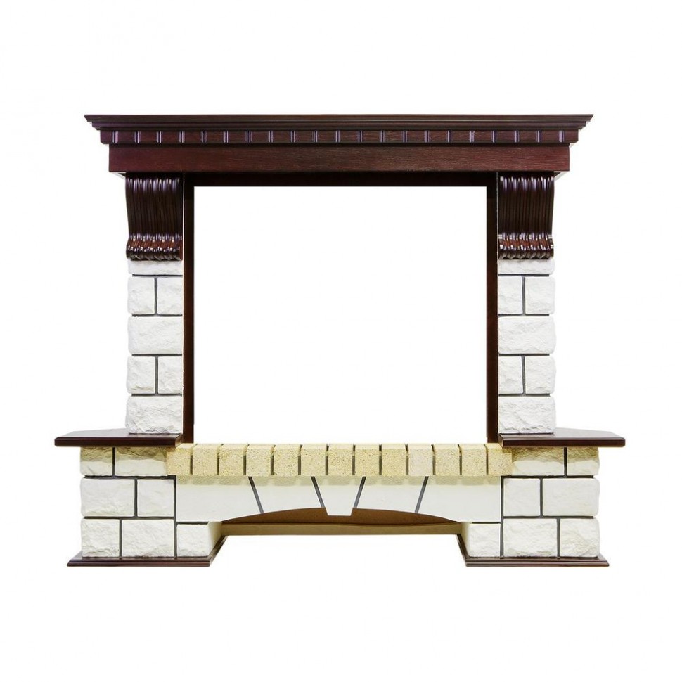 Портал электрокамина Royal Flame Pierre Luxe угловой - Темный дуб / Белый (Ширина 1320мм)