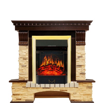 Каминокомплект Royal Flame Pierre Luxe угловой - Темный дуб / Сланец с очагом Majestic FX Brass
