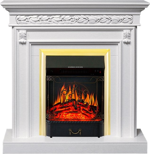Каминокомплект Royal Flame Valletta - Белый (Ширина 1040 мм) с очагом Majestic FX Brass