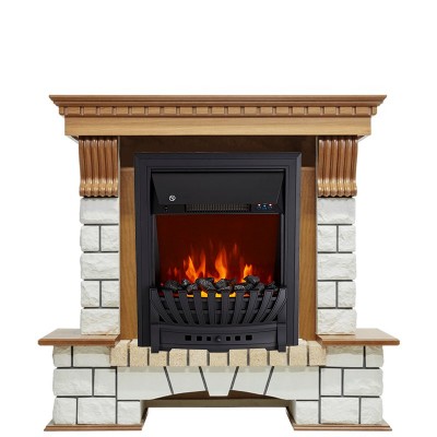 Каминокомплект Royal Flame Pierre Luxe - Дуб / Белый с очагом Aspen Black