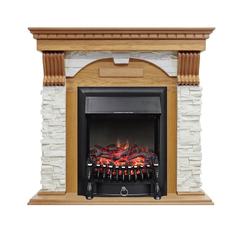 Каминокомплект Royal Flame Dublin - Дуб / Сланец белый с очагом Fobos FX Black