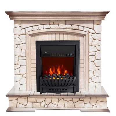 Каминокомплект Royal Flame Preston - Белый/Слоновая кость с патиной с очагом Aspen Black