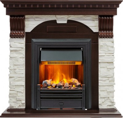 Каминокомплект Dimplex Dublin - Темный дуб / Сланец белый с очагом Brookline Black