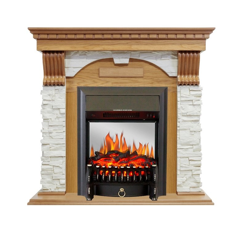 Каминокомплект Royal Flame Dublin - Дуб / Сланец белый с очагом Fobos FX M Black