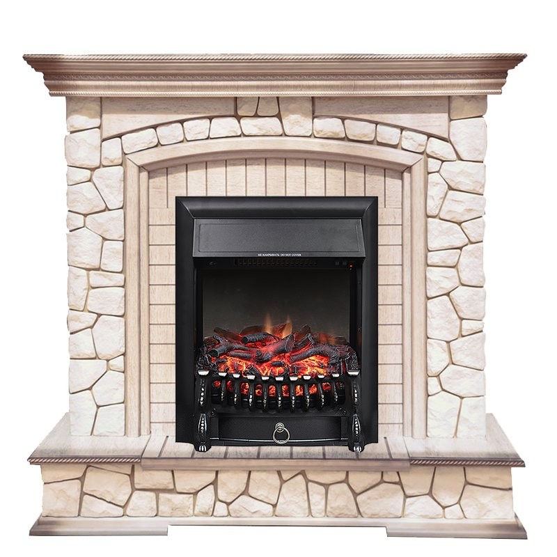 Каминокомплект Royal Flame Preston - Белый/Слоновая кость с патиной с очагом Fobos FX Black