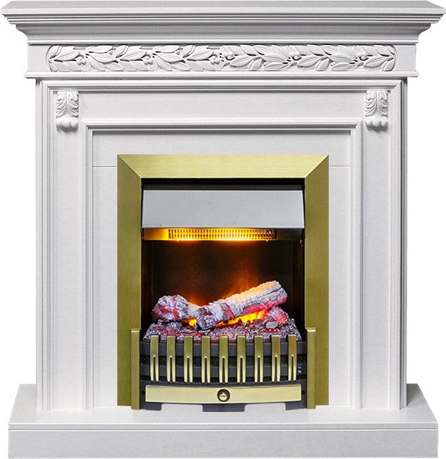 Каминокомплект Dimplex Valletta - Белый (Ширина 1040 мм) с очагом Danville Antique Brass FB2