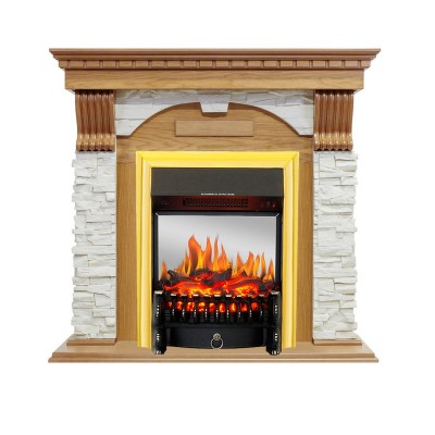 Каминокомплект Royal Flame Dublin - Дуб / Сланец белый с очагом Fobos FX M Brass