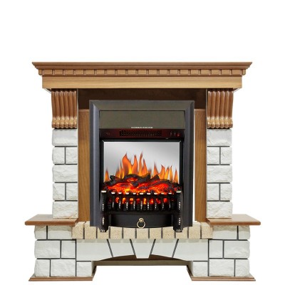 Каминокомплект Royal Flame Pierre Luxe - Дуб / Белый с очагом Fobos FX M Black