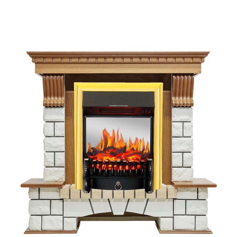 Каминокомплект Royal Flame Pierre Luxe - Дуб / Белый с очагом Fobos FX M Brass