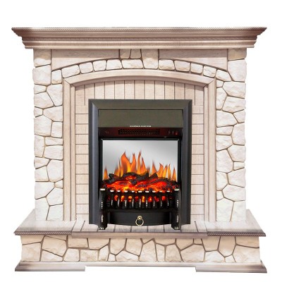 Каминокомплект Royal Flame Preston - Белый/Слоновая кость с патиной с очагом Fobos FX M Black