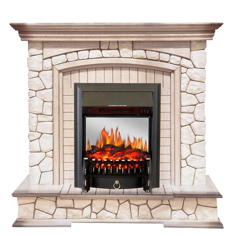 Каминокомплект Royal Flame Preston - Белый/Слоновая кость с патиной с очагом Fobos FX M Black