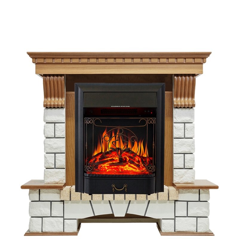 Каминокомплект Royal Flame Pierre Luxe - Дуб / Белый с очагом Majestic FX Black