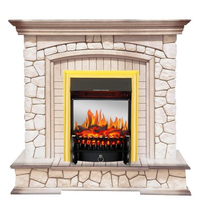 Каминокомплект Royal Flame Preston - Белый/Слоновая кость с патиной с очагом Fobos FX M Brass