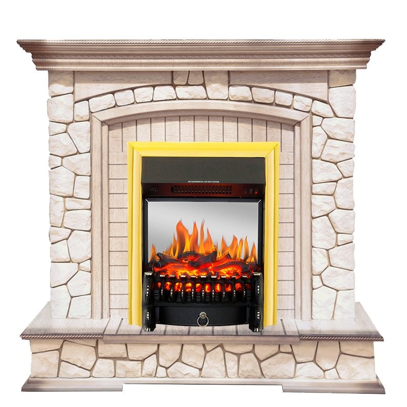 Каминокомплект Royal Flame Preston - Белый/Слоновая кость с патиной с очагом Fobos FX M Brass
