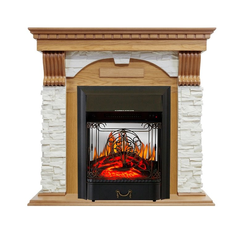 Каминокомплект Royal Flame Dublin - Дуб / Сланец белый с очагом Majestic FX M Black