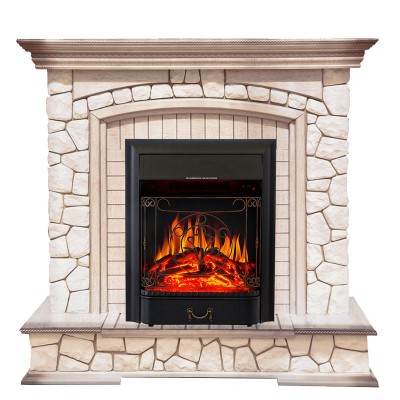 Каминокомплект Royal Flame Preston - Белый/Слоновая кость с патиной с очагом Majestic FX Black