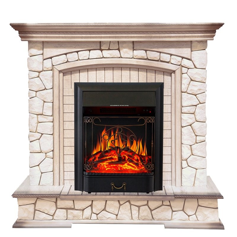 Каминокомплект Royal Flame Preston - Белый/Слоновая кость с патиной с очагом Majestic FX Black