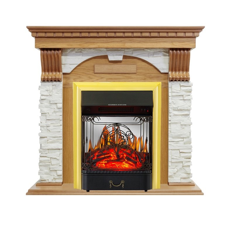 Каминокомплект Royal Flame Dublin - Дуб / Сланец белый с очагом Majestic FX M Brass