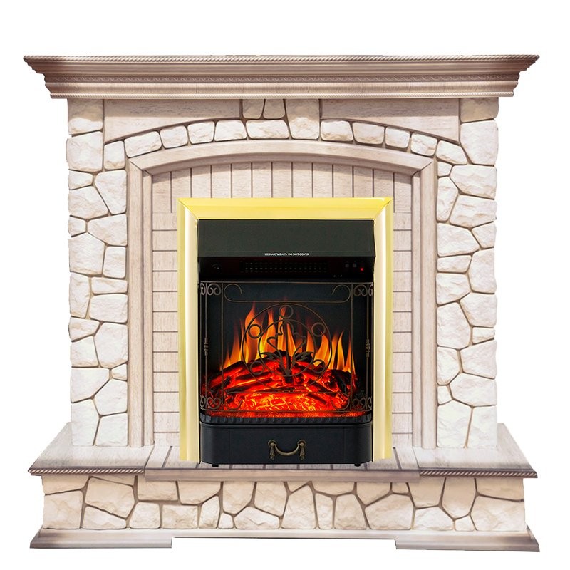 Каминокомплект Royal Flame Preston - Белый/Слоновая кость с патиной с очагом Majestic FX Brass