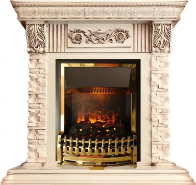 Каминокомплект Dimplex Luxemburg (каменный) - Сланец/Cлоновая кость с патиной с очагом Atherton