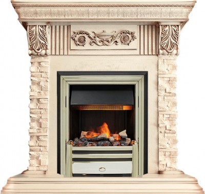 Каминокомплект Dimplex Luxemburg (каменный) - Сланец/Cлоновая кость с патиной с очагом Cavendish