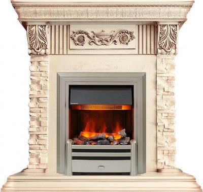 Каминокомплект Dimplex Luxemburg (каменный) - Сланец/Cлоновая кость с патиной с очагом Chesford