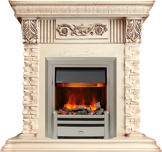 Каминокомплект Dimplex Luxemburg (каменный) - Сланец/Cлоновая кость с патиной с очагом Chesford