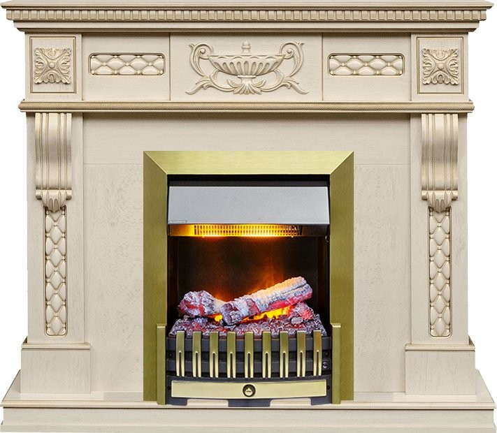Каминокомплект Dimplex Corsica - Слоновая кость с патиной с очагом Danville Antique Brass FB2