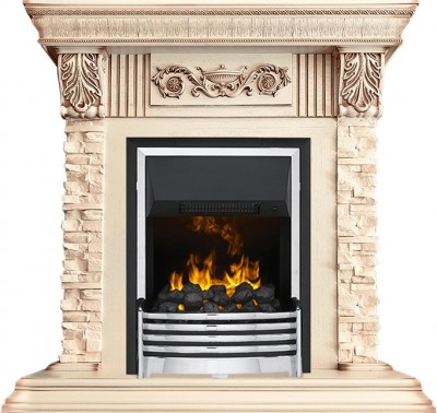 Каминокомплект Dimplex Luxemburg (каменный) - Сланец/Cлоновая кость с патиной с очагом Flagstaff