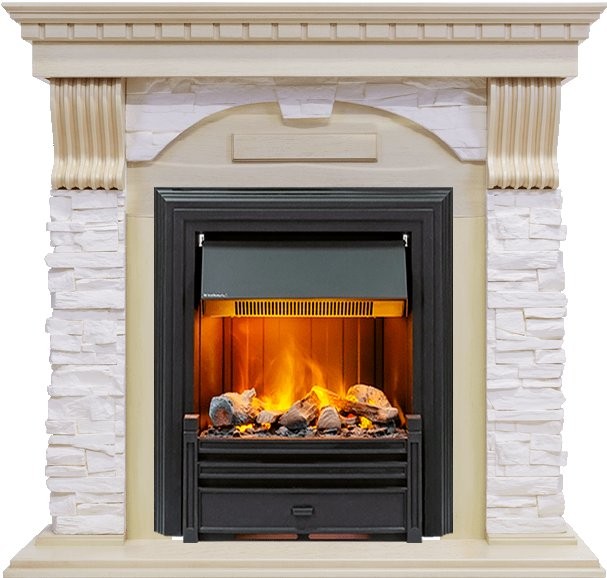 Каминокомплект Dimplex Dublin - Слоновая кость с патиной / Сланец крем с очагом Brookline Black