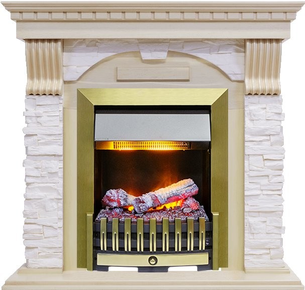 Каминокомплект Dimplex Dublin - Слоновая кость / Сланец крем с очагом Danville Antique Brass FB2