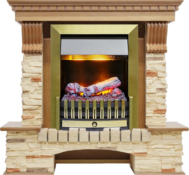 Каминокомплект Dimplex Pierre Luxe - Дуб / Сланец с очагом Danville Antique Brass FB2