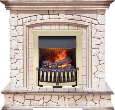 Каминокомплект Dimplex Preston - Белый/Слоновая кость с патиной с очагом Danville Brass FB2