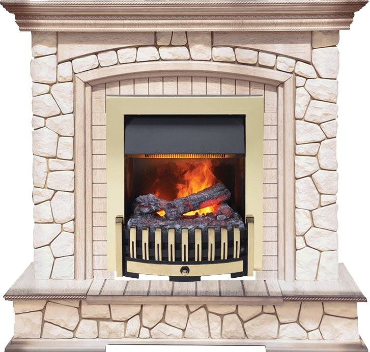 Каминокомплект Dimplex Preston - Белый/Слоновая кость с патиной с очагом Danville Brass FB2