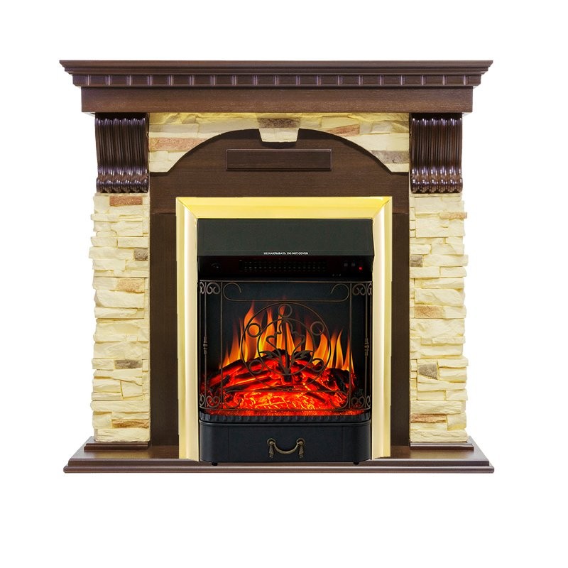 Каминокомплект Royal Flame Dublin - Темный дуб / Сланец с очагом Majestic FX Brass