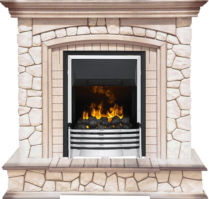 Каминокомплект Dimplex Preston - Белый/Слоновая кость с патиной с очагом Flagstaff