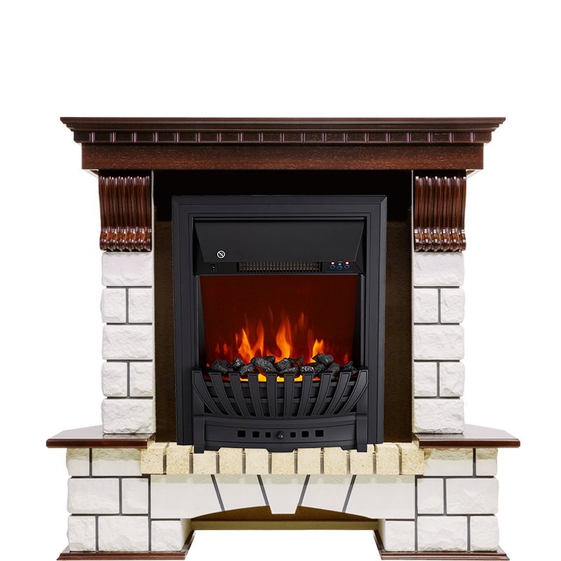 Каминокомплект Royal Flame Pierre Luxe угловой - Темный дуб / Белый с очагом Aspen Black