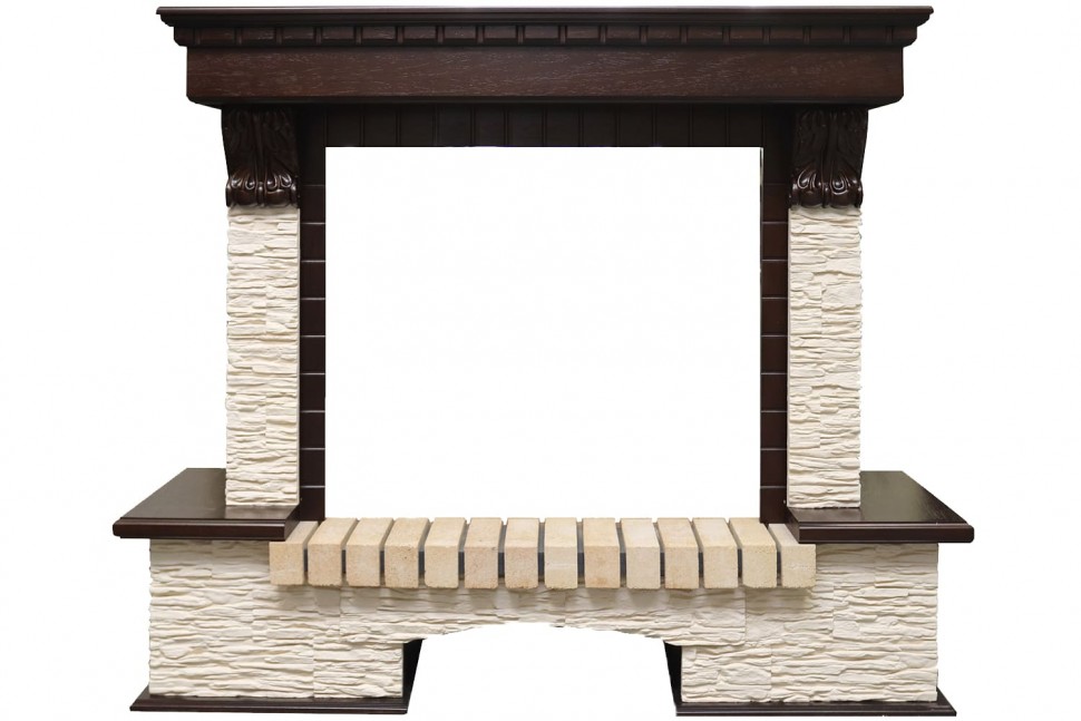 Портал электрокамина Royal Flame Pierre Luxe угловой - Темный дуб / Сланец бежевый