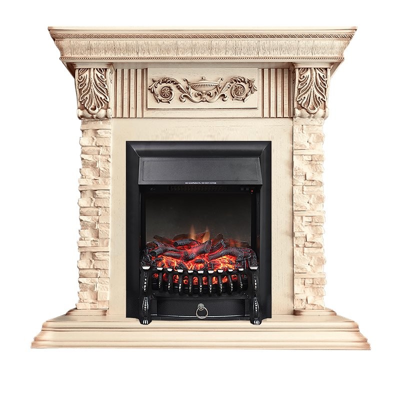 Каминокомплект Royal Flame Luxemburg (каменный) - Сланец/Cлоновая кость патина очаг Fobos FX Black