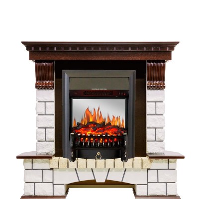 Каминокомплект Royal Flame Pierre Luxe угловой - Темный дуб / Белый с очагом Fobos FX M Black